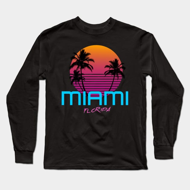 Miami Florida Retro 80's Long Sleeve T-Shirt by OCSurfStyle